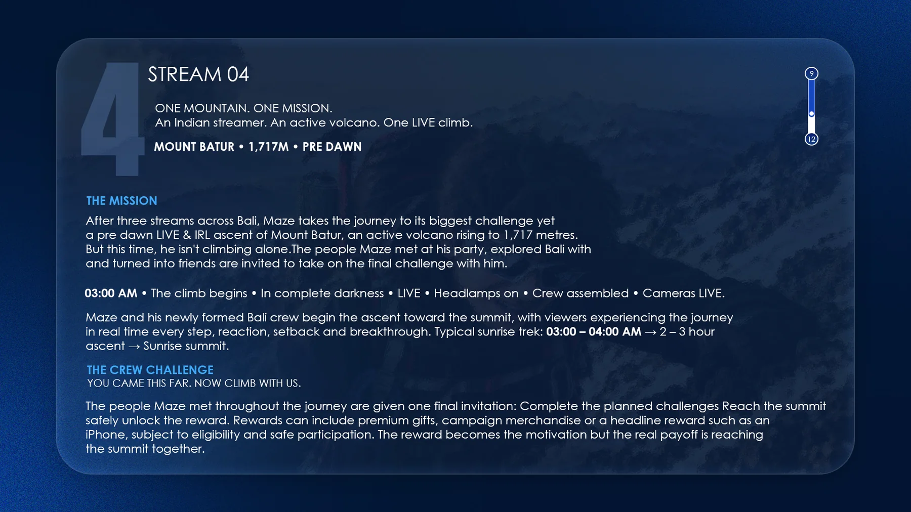 Stream 04: one mountain, one mission