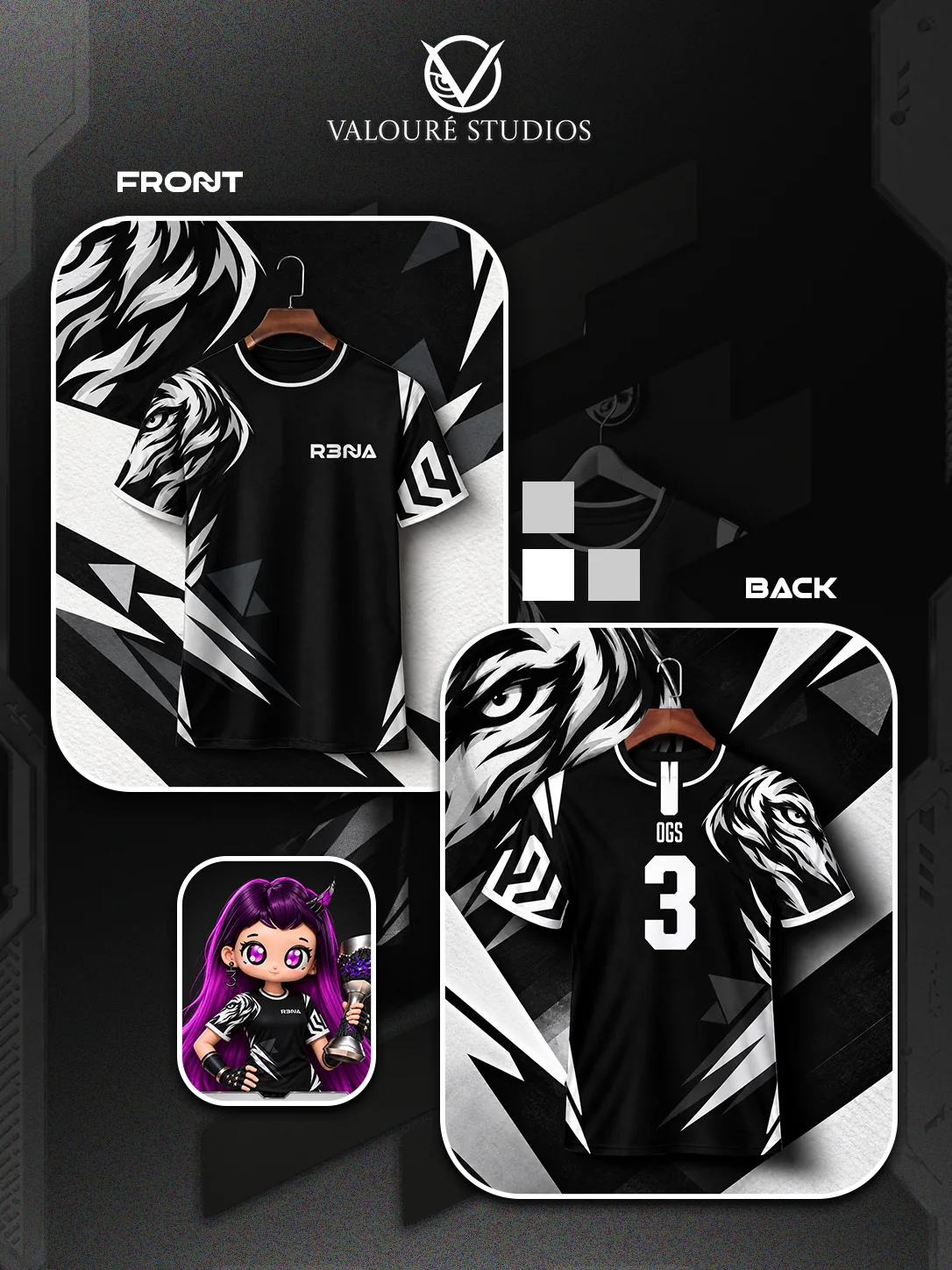 OGS Jersey Showcase. Front, back and the character on one sheet.